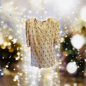 Creative Touch Gold & Cream Beaded VTG Top
